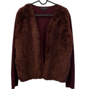 Banana Republic Faux Fur Sweater Open Cardigan Burgundy L